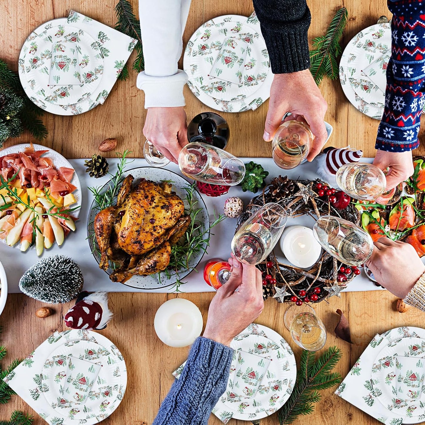 Weihnachten Pappteller, Servietten, Pappbecher 96 Stück Partygeschirr Set