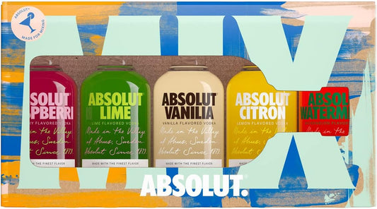 Absolut Vodka Five Set – 5Er Pack Absolut Vodka Mix – Mit Raspberri, Lime, Vanilia, Citron Und Watermelon– 5 X 50 Ml