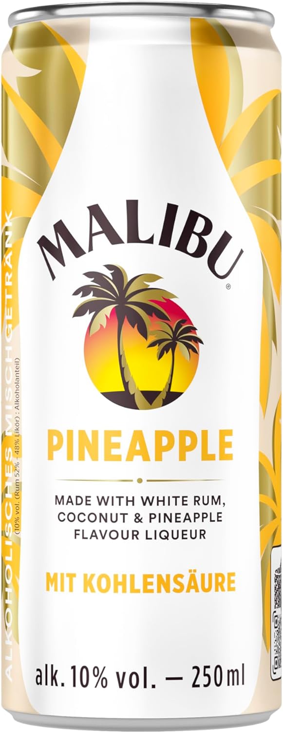 Malibu Pineapple – Fruchtig-Prickelnder Mix Aus Rum – 12 Dosen - 250ml (10 Vol.-%)