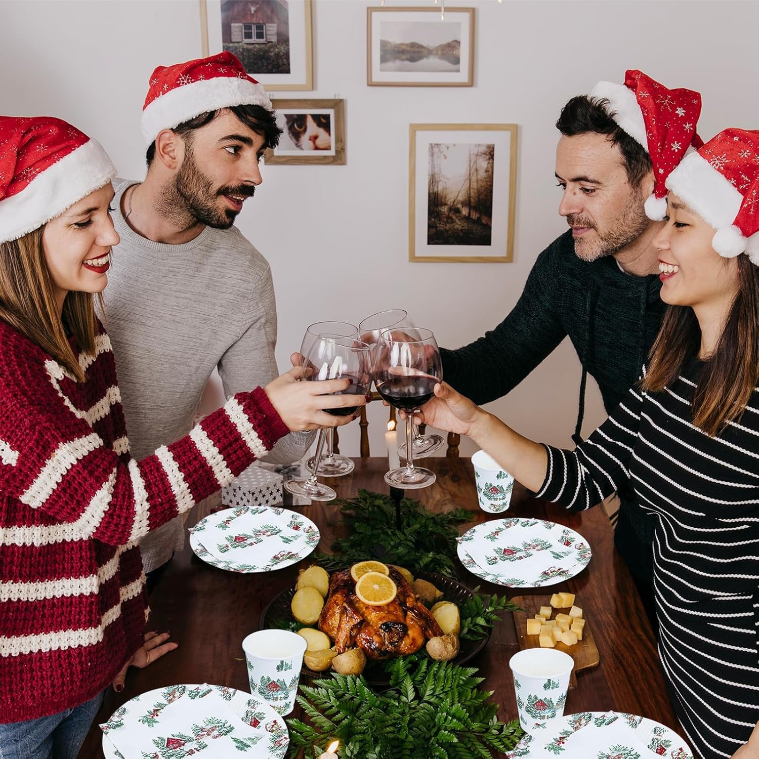 Weihnachten Pappteller, Servietten, Pappbecher 96 Stück Partygeschirr Set