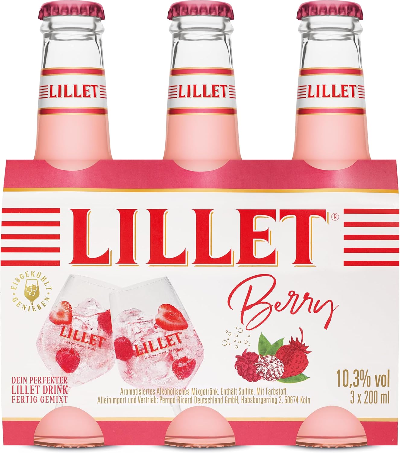 Lillet Berry, Vorgemischter Drink Aus Lillet Blanc, Erdbeer- & Himbeer-Aromen, Fruchtiger Aperitif, Aromatisiertes Alkoholisches Mixgetränk, 3 X 200Ml