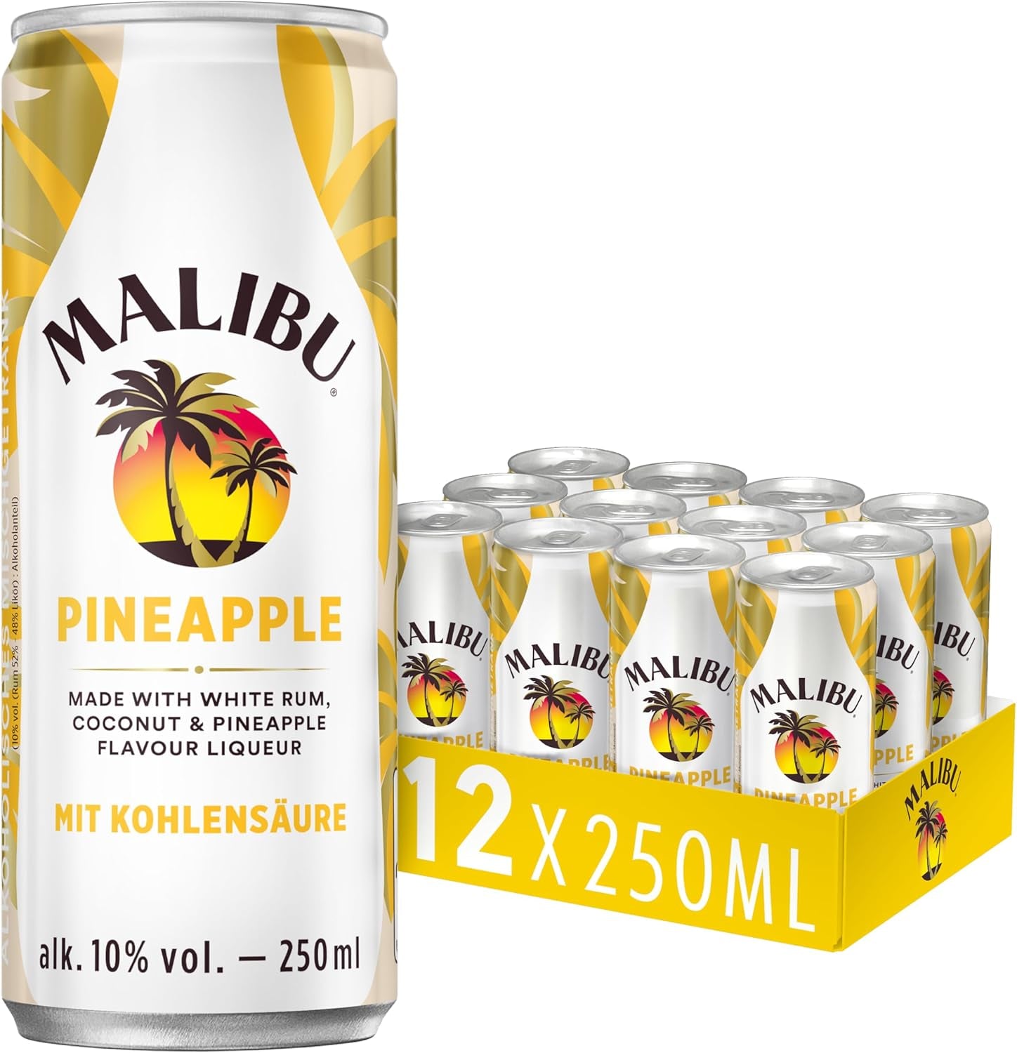 Malibu Pineapple – Fruchtig-Prickelnder Mix Aus Rum – 12 Dosen - 250ml (10 Vol.-%)